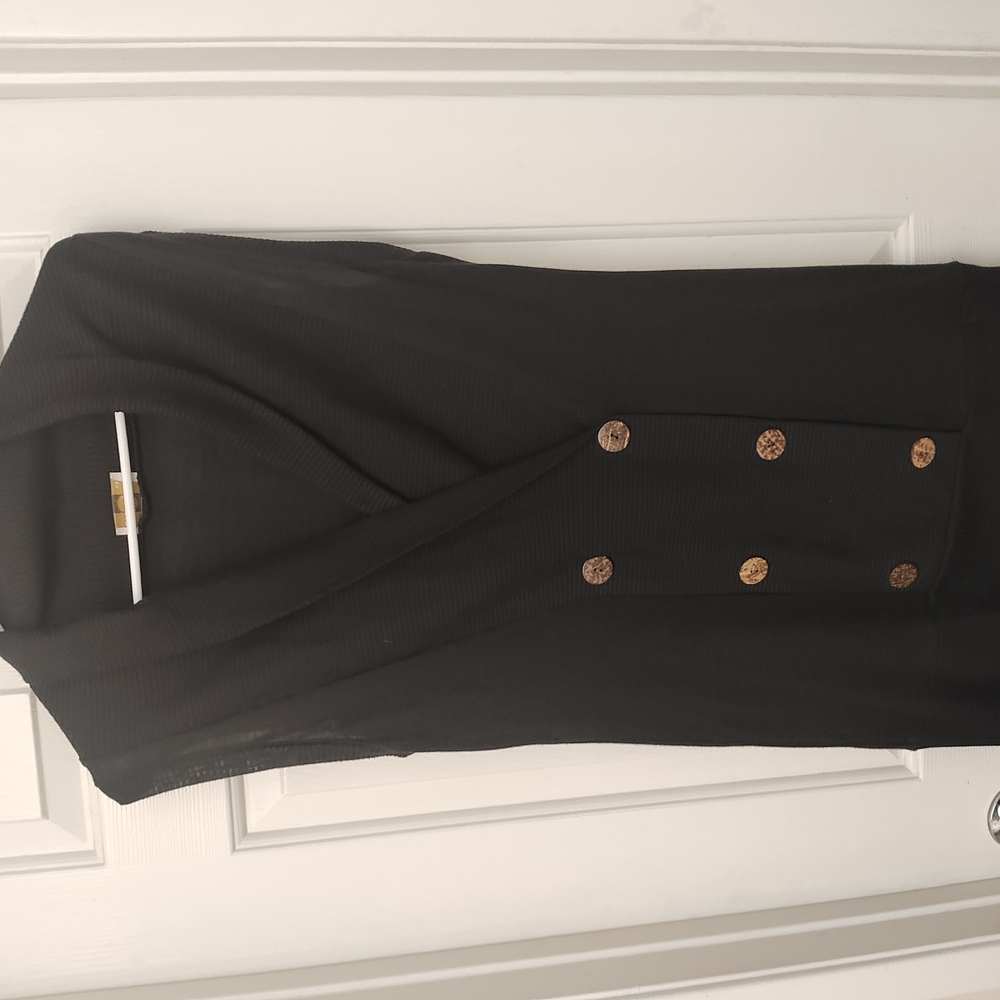 Black Sleeveless Cardigan with Button Accents